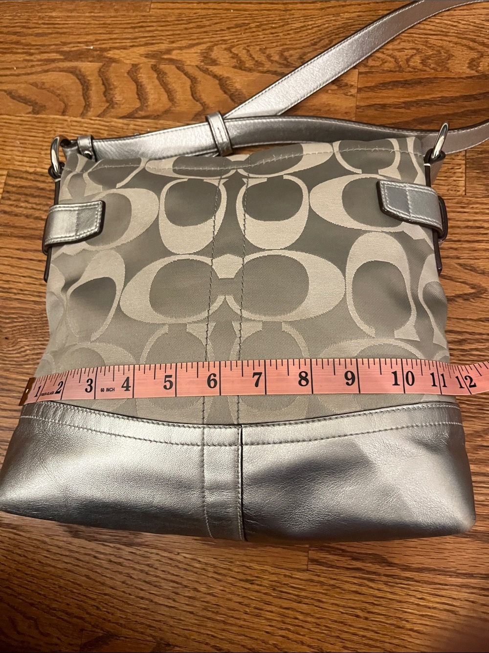 COACH HANDBAG Silver/Pewter Signature Jacquard / Convertible F18862 - Picture 9 of 12
